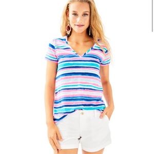 EUC Lilly Pulitzer Etta V Neck Sandy Shell Stripe